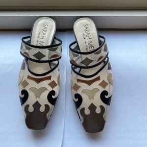Stunning Sarah Mettler mesh and earth tone appliqué mules